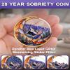 28 Year Sobriety Coin, Liquid Glitter Shaker AA Chip | Blue Quicksand Moon Mountain Design Recovery Milestone Medallion Sobriety Gift for Men & Women view 2