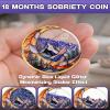 18 Month Sobriety Coin, Liquid Glitter Shaker AA Chip | Blue Quicksand Moon Mountain Design Recovery Milestone Medallion Sobriety Gift for Men & Women view 2