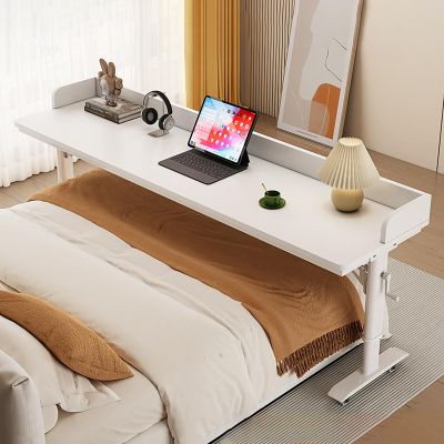 XHDZSM Overbed Table with Wheels, Height Adjustable (26.7-40. 5") Rolling Laptop Desk, Solid Wood Crank Lift Bedside Table for Home, Hospital, Bedroom, Sofa & Living Room White 47.2x23.6