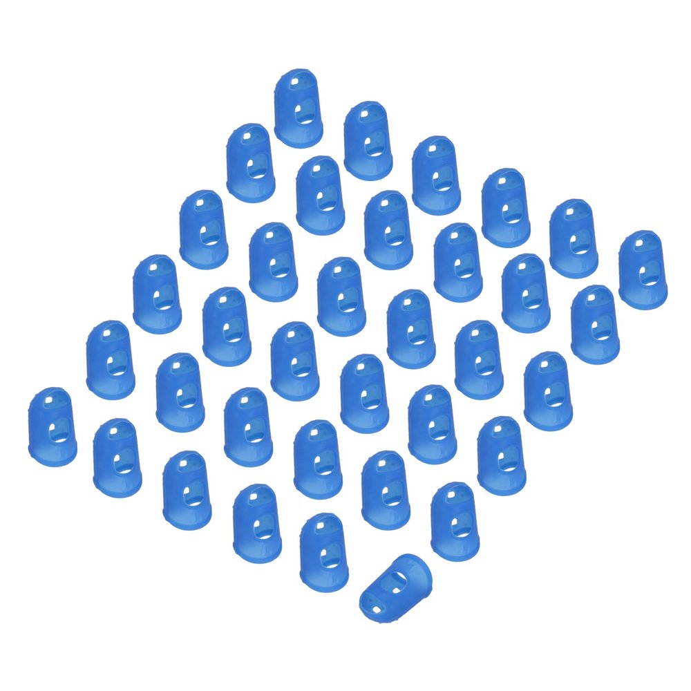 PATIKIL 36Pcs Finger Tip Covers Cots, Large Silicone Finger Protectors Gloves Breathable Reusable Fingertip Caps for Hand Sewing Page Turning Guitar Playing, Dark Blue