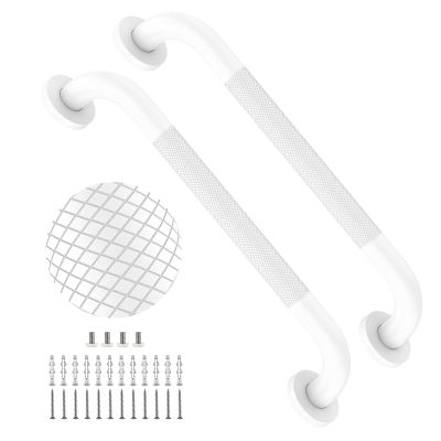 20 Inch White Shower Grab Bar with Anti-Slip Knurled Grip,YuanDe Stainless Steel Bathroom Grab BarsShower Handrail Support, Handicap Elderly Balance Assist Handles