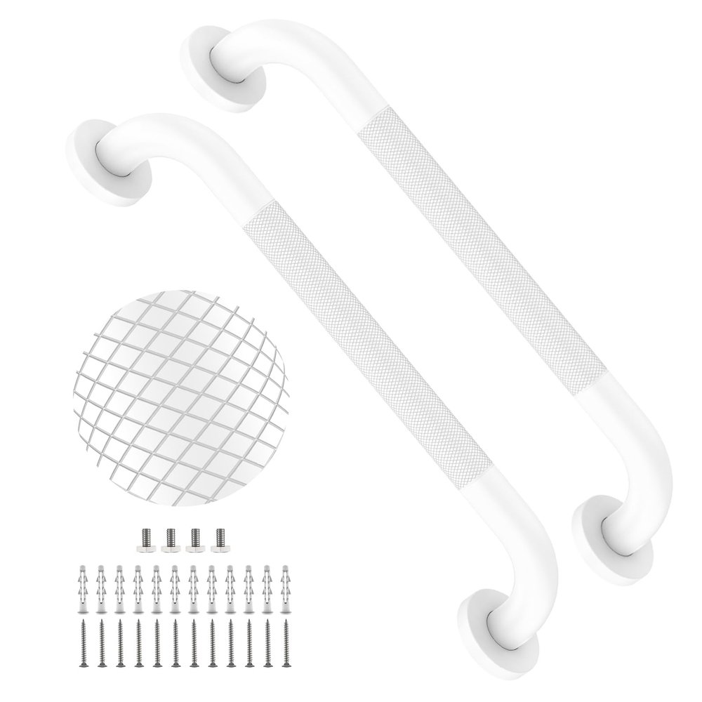 20 Inch White Shower Grab Bar with Anti-Slip Knurled Grip,YuanDe Stainless Steel Bathroom Grab BarsShower Handrail Support, Handicap Elderly Balance Assist Handles