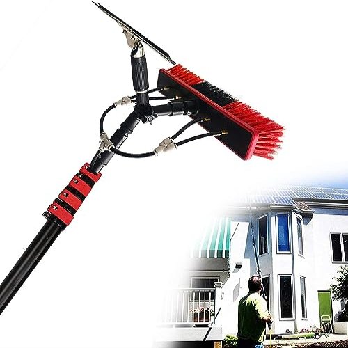 GHHDPXM Extendable Telescopic Window Cleaning Pole 3.6M with 35cm Squeegee & Water Fed Brush Head - Ideal Solar Panel Cleaner for Conservatory Roofs