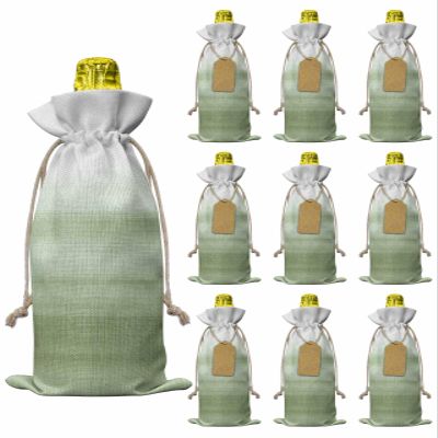 10pcs Linen Burlap Wine Bags with Drawstring Sage Green White Ombre Wine Gift Bag with Tags Reusable Wines Bottle Cover Gift Bags for Birthday Wines Tasting Party Supplies Country Modern Stripes Lines