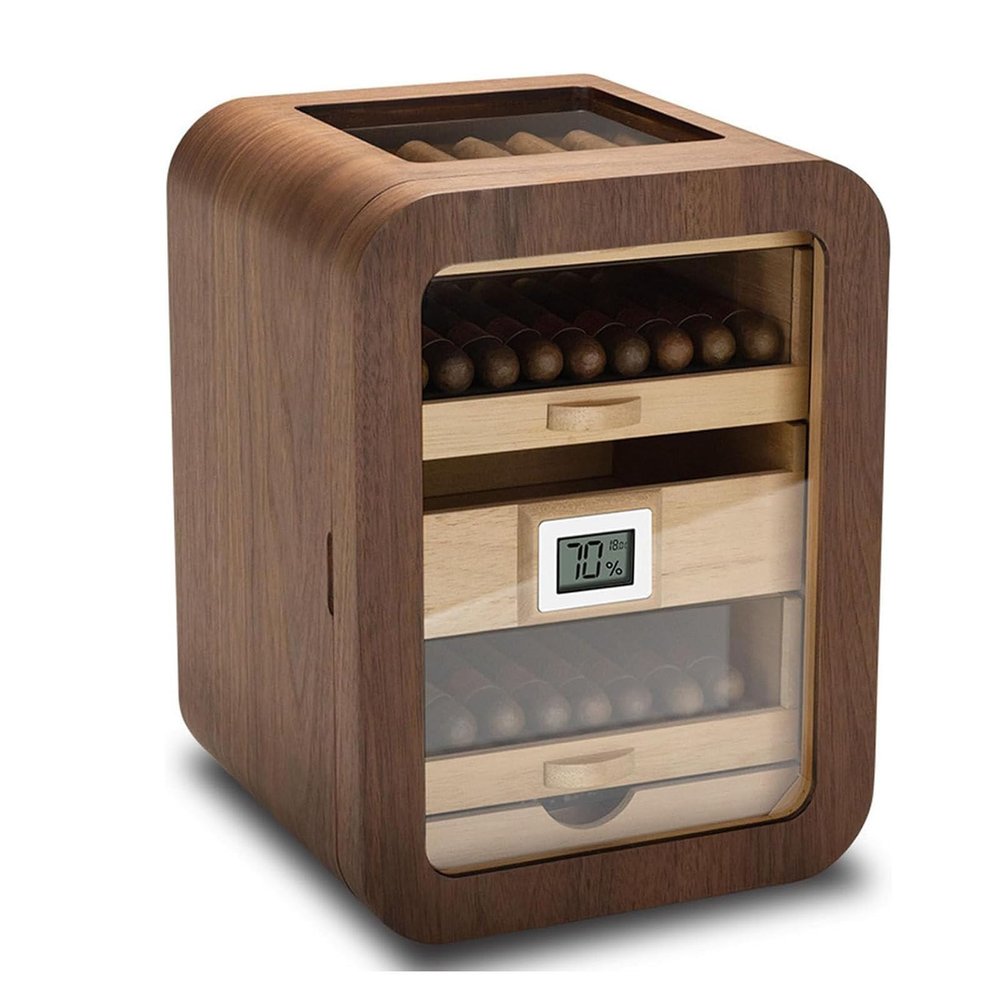 110 Count Cigar Humidor with Digital Hygrometer - Large Desktop Humidor, Transparent Skylight, Perfect for Cigar Lovers and Collectors - Cigar Storage Solution (Humidor-1)