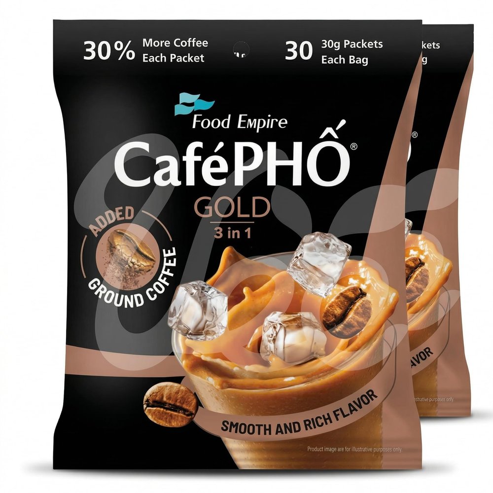 Cafe Pho Gold 3 in 1 Instant Milk Coffee Vietnamese Coffee Mix with Creamer & Sugar, Rich & Creamy Flavor, Instant Coffee Sachets (2 pack)
