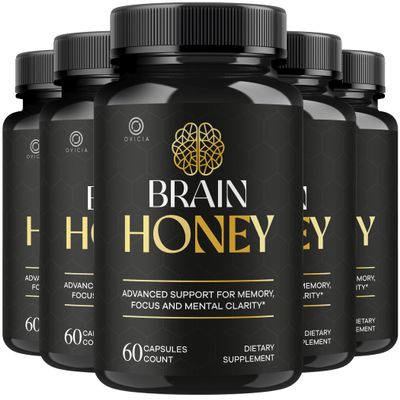 (5 Pack) Brain Honey Capsules - Official BrainHoney Advanced Support Formula All Natural Ingredients Daily Premium Pills Vitamins for Brain Health and General Wellness, 300 Capsules for 5 Months