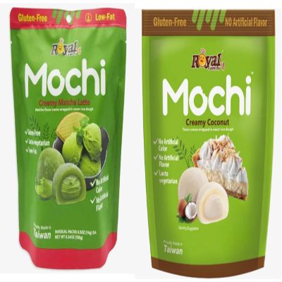 Mochi Creamy Matcha Latte & Coconut Soft Japanese Style Rice Cake Snack with Creamy Filling Gluten-Free, Low-Fat Asian Dessert Treat (12 Pieces per Bag) total 2 Pack