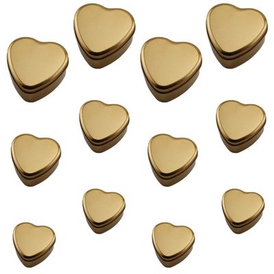 Abaodam Heart Shape Tinplate Candy Boxes Set of 12 with Small, Medium, Large Sizes, Frosted Gold Finish, Cookie and Biscuit Storage for Wedding, Party, and Festival Treats