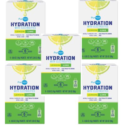 Fruit Flavored Hydration with Electrolyte Drink Mix, 6 count per Box (5 BOXES, Lemon-Lime)