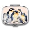 Animal Penguins Watercolor Pattern Pill Case 2 Compartment Metal Small Pill Box Travel Pill Organizer Portable Medicine Container Mini Daily Medication Holder for Vitamin Container Fish Oil view 1