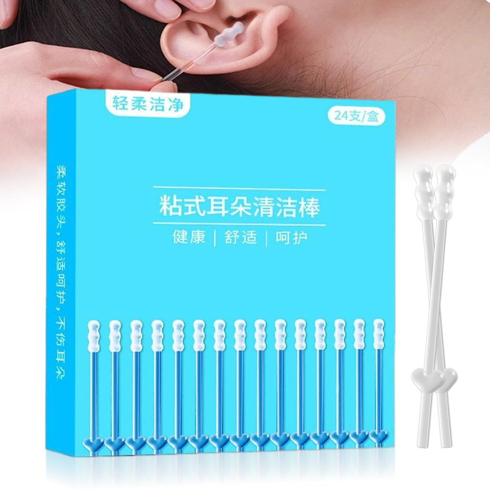 24 Pcs Adhesive Earwax Removal Tool, Multifunctional Ear Wax Cleaner, Soft Head Sticky Ear Pick Sticks for Kids & Adults