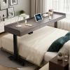 XHDZSM Electric Overbed Table with Drawers & Baffle, Adjustable Height 29.5-40.5". Rolling Laptop Desk - Solid Wood Mobile Computer Table with Swivel Wheels for Bedroom, Gray + Black 51.1" (Drawers) view 1