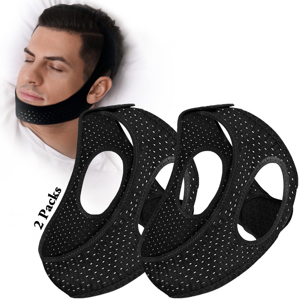 2 Pack Anti Snore Chin Strap for Sleeping, Jaw Tape Mouth Snoring Sleep Devices Stopper, Cpap Users Breathing Head Mouthpiece Solution to Keep Closed Mandibular Advancement Reducing Aids for Men Women