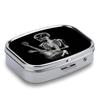 Abstract X-ray Skull Skeleton Playing Guitar Pill Case 2 Compartment Metal Small Pill Box Travel Pill Organizer Portable Medicine Container Mini Daily Medication Holder for Vitamin Container Fish Oil view 3