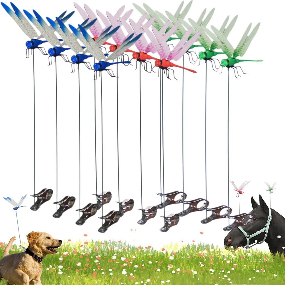 Dragon Fly Clip, 3D Dragon Fly Clips for Bugs - Double Reinforced Wings/Upgraded Strong Clip, PVC Waterproof Wings Never Fade, 1:1 Realistic Fake Dragonfly Clips to Keep Bugs Away (12 PCS)