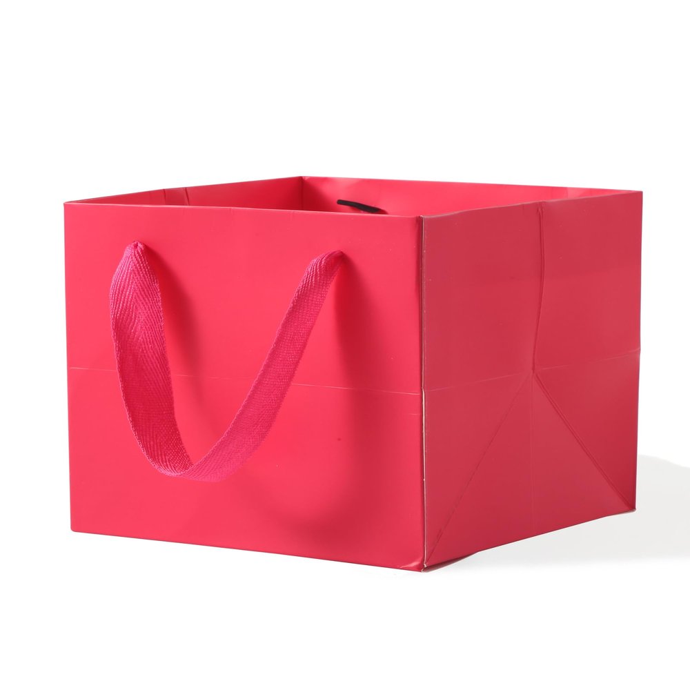 LFCXHTY Hot Pink Gift Bags 4.7 IN Square Gift Bags Square Paper Bag with Handles for Party Favor (Magenta, 4.7 x 4.7 x 4.7 in, 10 CT)
