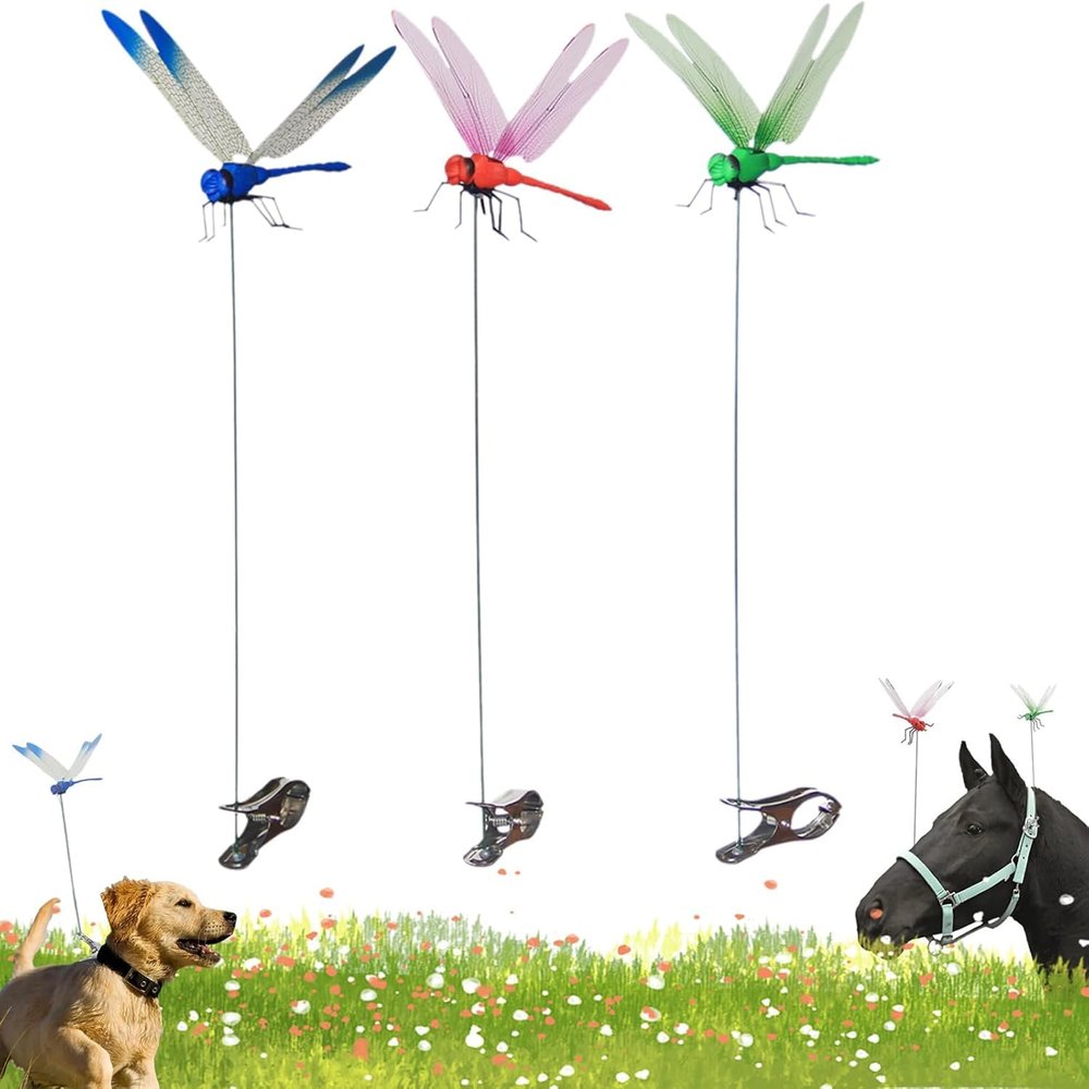 Dragon Fly Clip, 3D Dragon Fly Clips for Bugs - Double Reinforced Wings/Upgraded Strong Clip, PVC Waterproof Wings Never Fade, 1:1 Realistic Fake Dragonfly Clips to Keep Bugs Away (3 PCS)