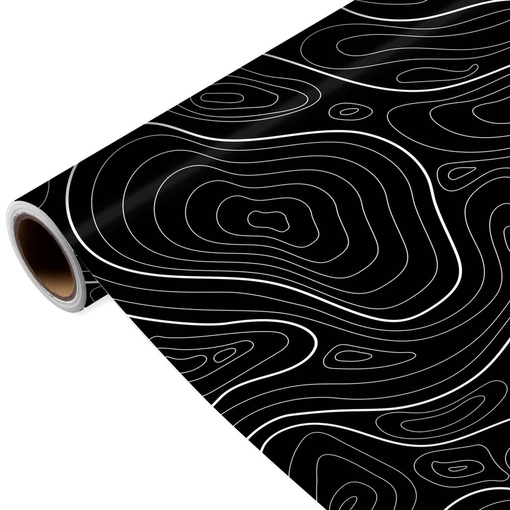 Liobelon Abstract Topographic Map Wrapping Paper Roll, Black and White Minimalist Gift Wrap, Geometric Contour Design for Birthday Gifts, Graduation Gifts, Men, Women - 17 in x 16.4 ft (BLACK)