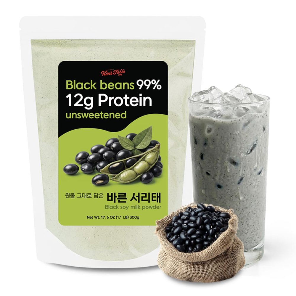 Kims Table Korean Black Bean with Green Kernels Soy bean Powder 10.6 oz (300g) Vegan, Dairy-Free, Non-GMO, Plant-Based Protein, Korean diet food Unsweetened Superfood