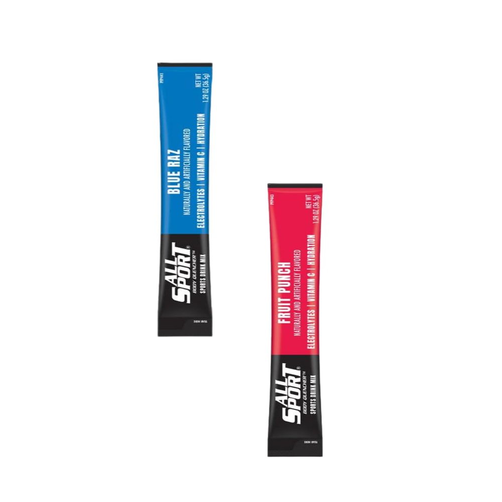 All Sport Body Quencher Powder Sticks Bundle, Electrolyte Drink Mix, Blue Raz & Fruit Punch, 80/Case Each (160 Total Sticks)
