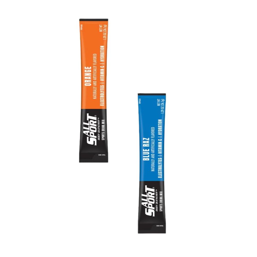 All Sport Body Quencher Powder Sticks Bundle, Electrolyte Drink Mix, Orange & Blue Raz, 80/Case Each (160 Total Sticks)