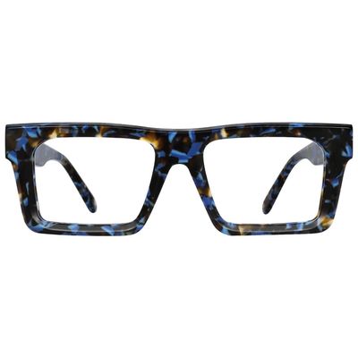 FYTOO Thick Square Blue Tortoiseshell Reading Glasses, Acetate Frame Blue Light Blocking Computer Readers for Women Men