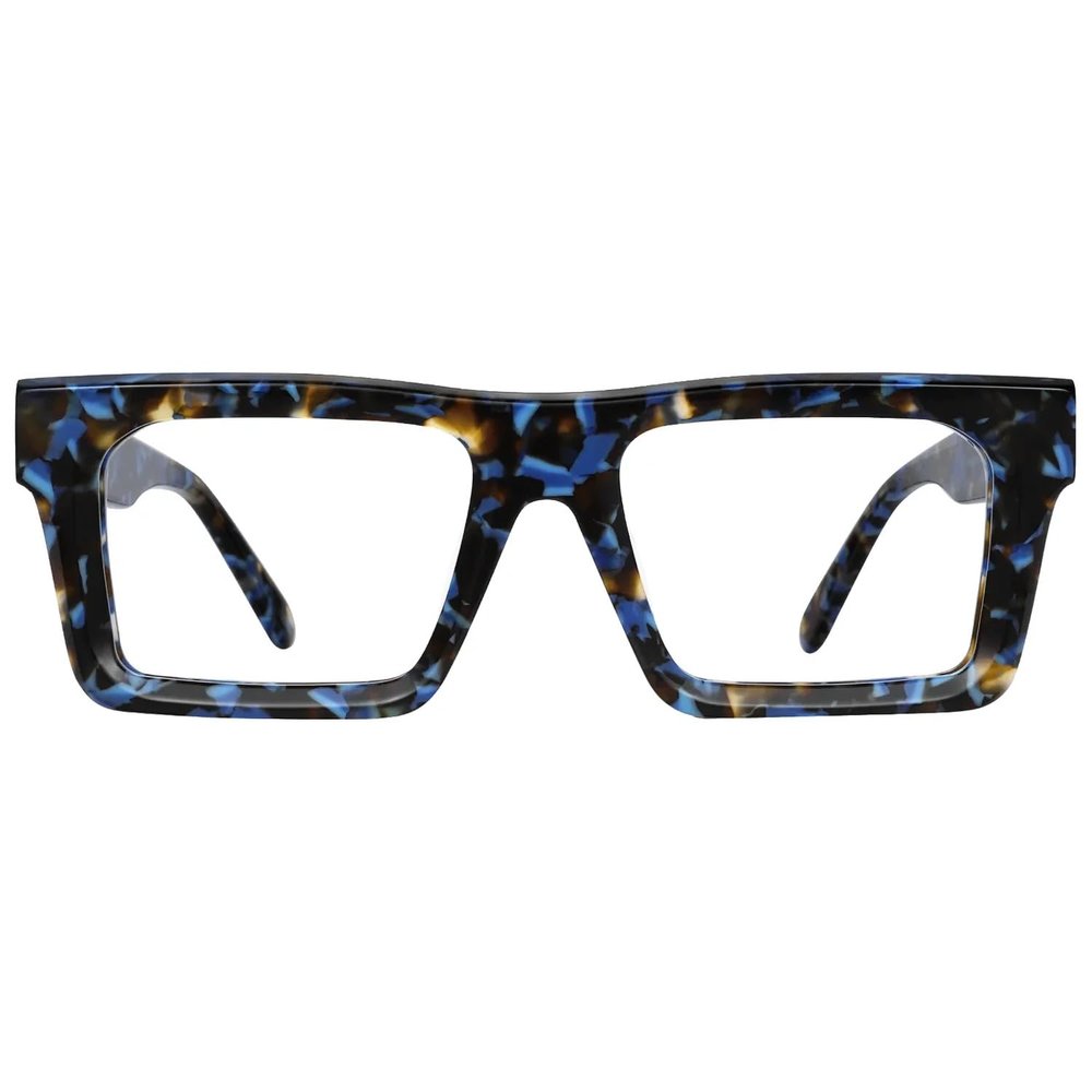 FYTOO Thick Square Blue Tortoiseshell Reading Glasses, Acetate Frame Blue Light Blocking Computer Readers for Women Men
