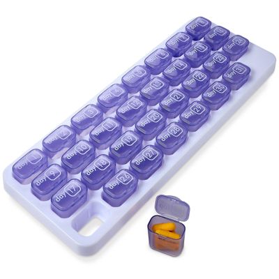 1Pcs OSJuxaldor Monthly Pill Organizer 31 Day with 31 Compartments, 30 Day Pill Box Case, Large Portable Daily Pill Container for Vitamin, Medicine, Supplement, Fish OilPurple