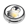 Simple Cute Penguin Watercolor Round Pill Case, Portable Pill Box for Pocket Metal Medicine Vitamin Organizer 3 Compartment Three Times A Day view 4