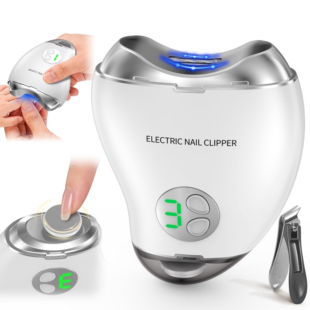 2026 Upgrade 2-in-1 Electric Nail Clipper & Filer, Baby Nail Trimmer with LED Light 3-Speed Quiet (<45dB) Portable Nail Cutter for Seniors & Adults, Rechargeable via USB-C