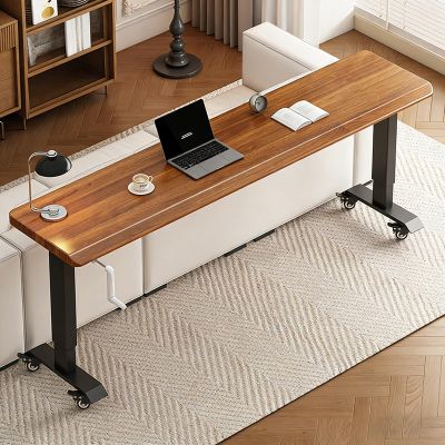 XHDZSM Electric Overbed Table with Outlet, Manual/Electric - 24.8-38.5" Adjustable Height Solid Wood Rolling Laptop Desk for Bed, Recliner, Hospital, Home Office Manual - Walnut 86.6x15.7