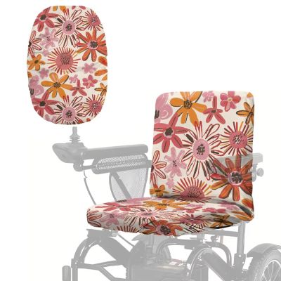 Txsniver Pink Orange Floral Print Mobility Scooter Seat Cover with Adjustable Buckles, Universal Snug Fit Electric Power Chair Seat Protector Accessories, 35 x 18 Inch