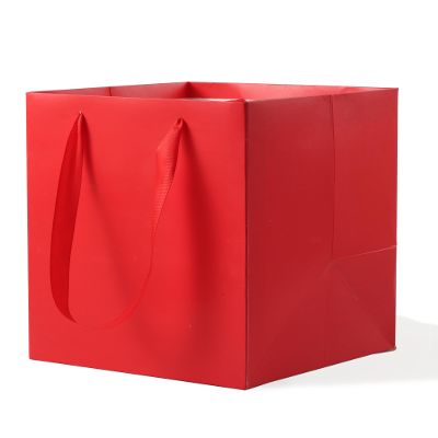 LFCXHTY Red Gift Bags 8 x 8 x 10 IN Square Gift Bags Square Paper Bag with Handles for Party Favor (Red, 10 CT)