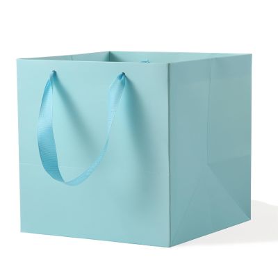 LFCXHTY Light Blue Gift Bags 8 x 8 x 10 IN Square Gift Bags Square Paper Bag with Handles for Party Favor (Light Blue, 10 CT)