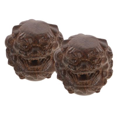 VICASKY Wooden Hand Massage Balls 2pcs Lion Head Small Palm Hand Therapy Balls for Wrist Exercise and Stress Relief