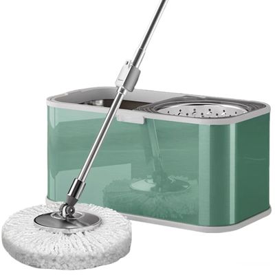 HSDXBA Spin Mop and Bucket Set for Home - 360 Spinning Mop and Stainless Steel Bucket, Adjustable Handle, 5 Microfiber Mop Heads, Easy Moving with Wheels for Home Floor Cleaning,Green