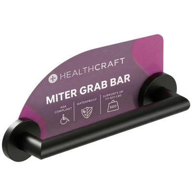 HEALTHCRAFT 12" Miter Grab Bar, ADA Compliant Bathroom Safety Bar, Stainless Steel Shower Handle, 500 lb Support, Modern Bathroom Rail for Shower, Tub & Toilet Wall (1, Matte Black, 12 Inch)