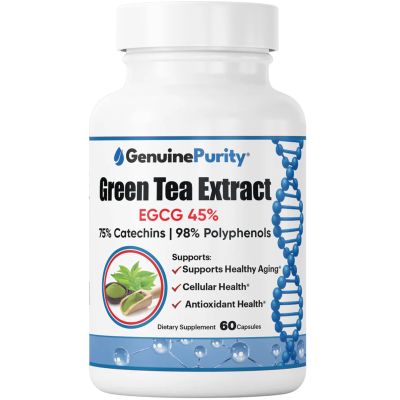 GenuinePurity Green Tea Extract 500mg with 45% EGCG Antioxidant Support for Brain, Liver & Cellular Health Healthy Aging 60 Capsules