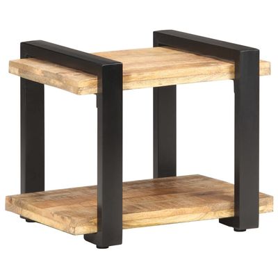 LKJVFCPW Industrial Bedside Cabinet, Solid Mango Wood and Iron Nightstand with 2 Storage Shelves, Rustic End Side Table for Bedroom and Living Room, Brown