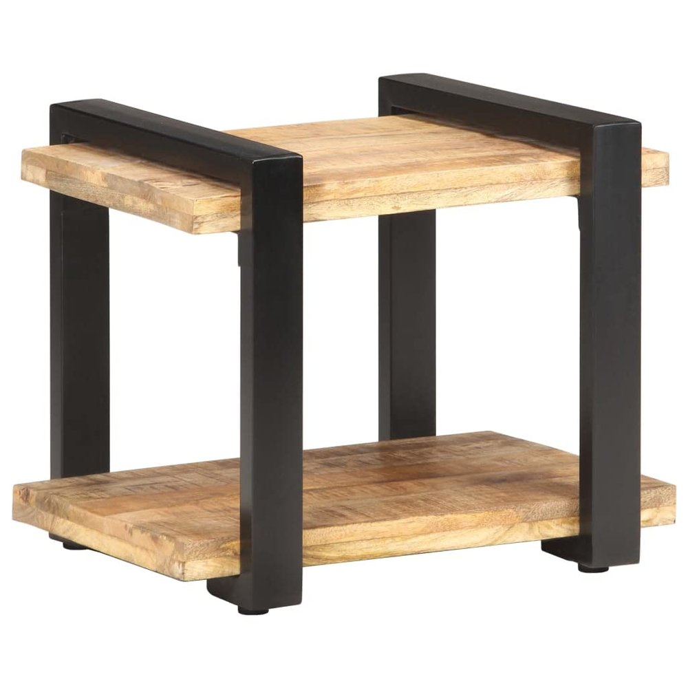 LKJVFCPW Industrial Bedside Cabinet, Solid Mango Wood and Iron Nightstand with 2 Storage Shelves, Rustic End Side Table for Bedroom and Living Room, Brown
