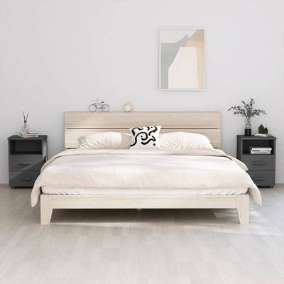 Bedside Cabinet Set of 2, Modern Nightstand with 2 Drawers, Solid Pine Wood and MDF Side Table for Bedroom, Living Room, Dark Grey
