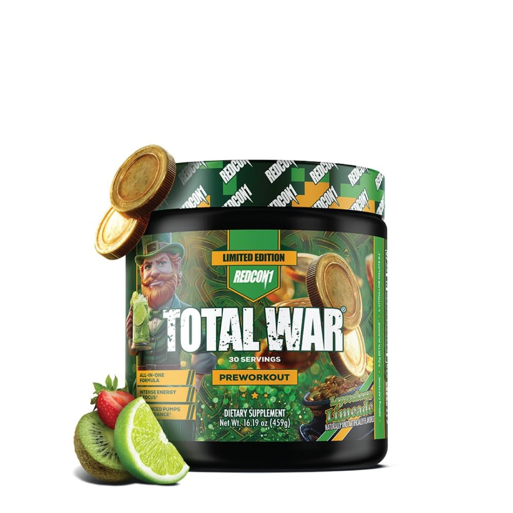 REDCON1 Total War Pre Workout - Leprechaun Limeade, 320mg Caffeine, Beta Alanine + L-Citrulline Malate, Increase Pump & Focus (30 Servings)