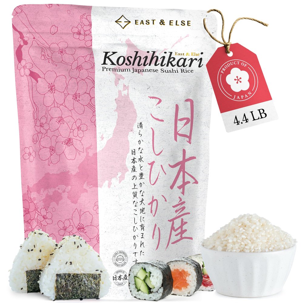 East and Else Premium Japanese Sushi Rice, Koshihikari Short Grain, 4.4 LB (2 KG) 100% Japan-Grown, Product of Japan, Ultra-Fancy Milled White Rice for Sushi, Onigiri & Everyday Meals