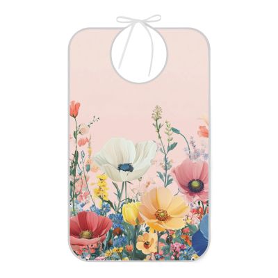 siphylline Adult Feeding Bib Elderly - Waterproof Reusable Large Bibs with Foldable Catcher Pocket for Elderly Women Men Bloom Flowers Floral Weeds Spring