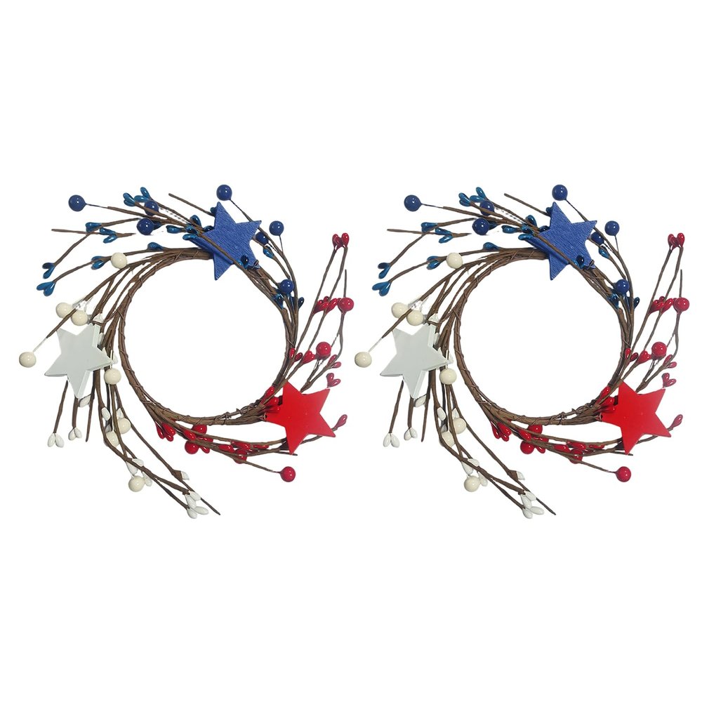 Aulaygo 2pcs Patriotic Candle Rings Wreaths Summer White Red and Blue Mixed Berries & Pip Berry Candle Rings Artificial Candle Holder for 4 of July Home Kitchen Table Centerpiece (Blue)