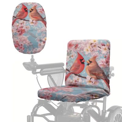 Fiqyvagox Cardinal Peach Blossom Print Pink Blue Electric Wheelchair Seat Cover, Dustproof Mobility Scooter Seat Cover, Comfy Protector for Electric Wheelchairs, 35" L x 18" W