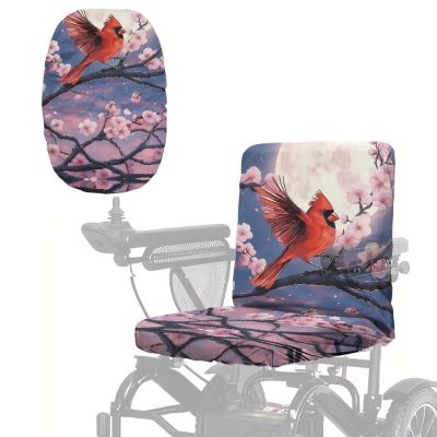 Fiqyvagox Cardinal Peach Blossom Moon Print Mobility Scooter Seat Cover Replacement, Cozy Electric Wheelchair Seat Cover, Electric Scooter Covers for Wheelchairs Mobility Scooters