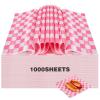 Colarr 1000 Pcs Waxed Paper Sheets Bulk 15 x 15 Inch Large Sandwich Wrapping Papers Checkered Deli Food Basket Liners for Burgers Bread Restaurant Barbecue Picnic(Pink) view 1