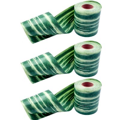 3pcs Green Ti Leaf Ribbon 4" x 50 Yard Poly Floral Craft Decoration Waterproof Ribbon for Indoor Outdoor Wrap Florist, Holiday Decorating, Wedding Bouquet, Art Crafts etc